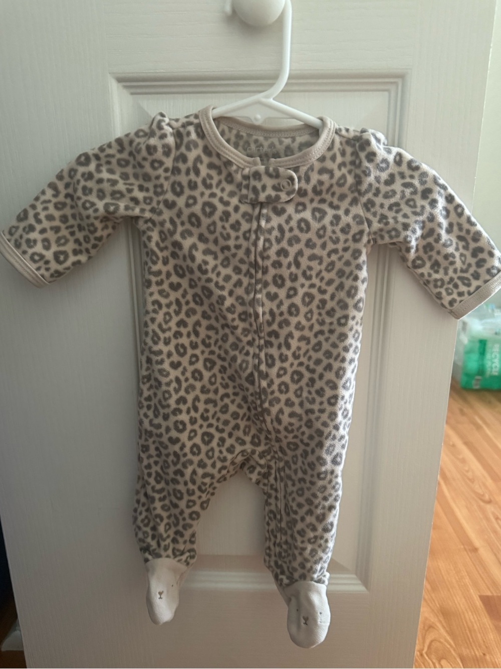 Carter's Leopard Print Fleece Footed One-Piece - Cream & Gray